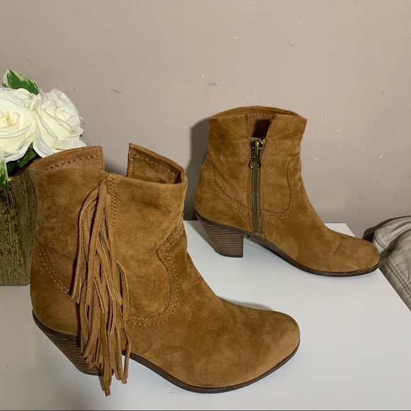 SAM EDELMAN LOUIE SADDLE SUEDE FRINGE BOOTS Brown - Picture 9 of 9